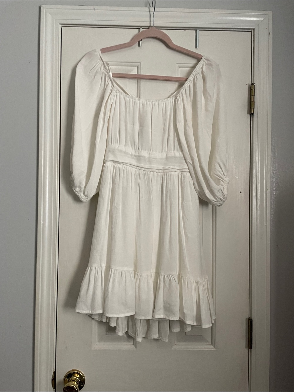 She + Sky White Dress with Puff Sleeves
